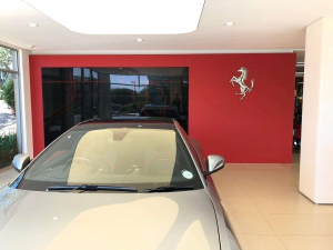 Red glass splashback look great at Ferrari Umhlanga